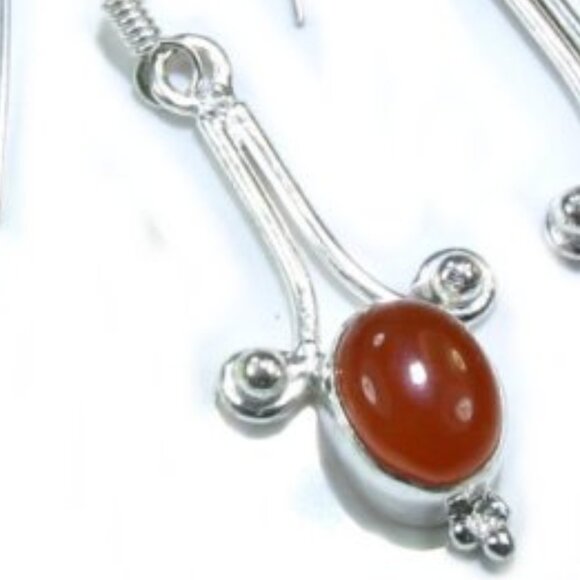 Silver Carnelian Stone Scroll Earrings - Picture 2 of 3